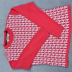 Retro Vintage Tommy Hilfiger Red White Knitted Sweater Size XL